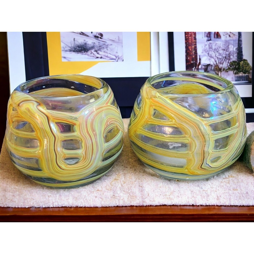 Solas, Votive, 6.6" x 8" x 4", Hilos, Confeti, Yellow, Amarillo, Hand Painted